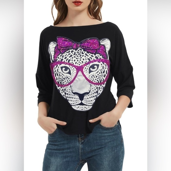 Sequin Tiger 🐅Bow Chic Shirt - Picture 1 of 2
